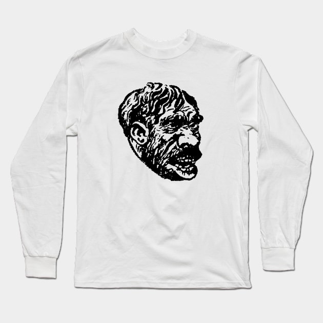 Creepy Caveman Head Long Sleeve T-Shirt by Megatrip